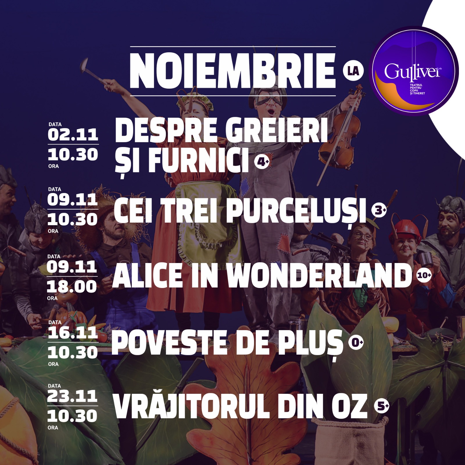 Spectacolele lunii noiembrie la Teatrul ”Gulliver” 